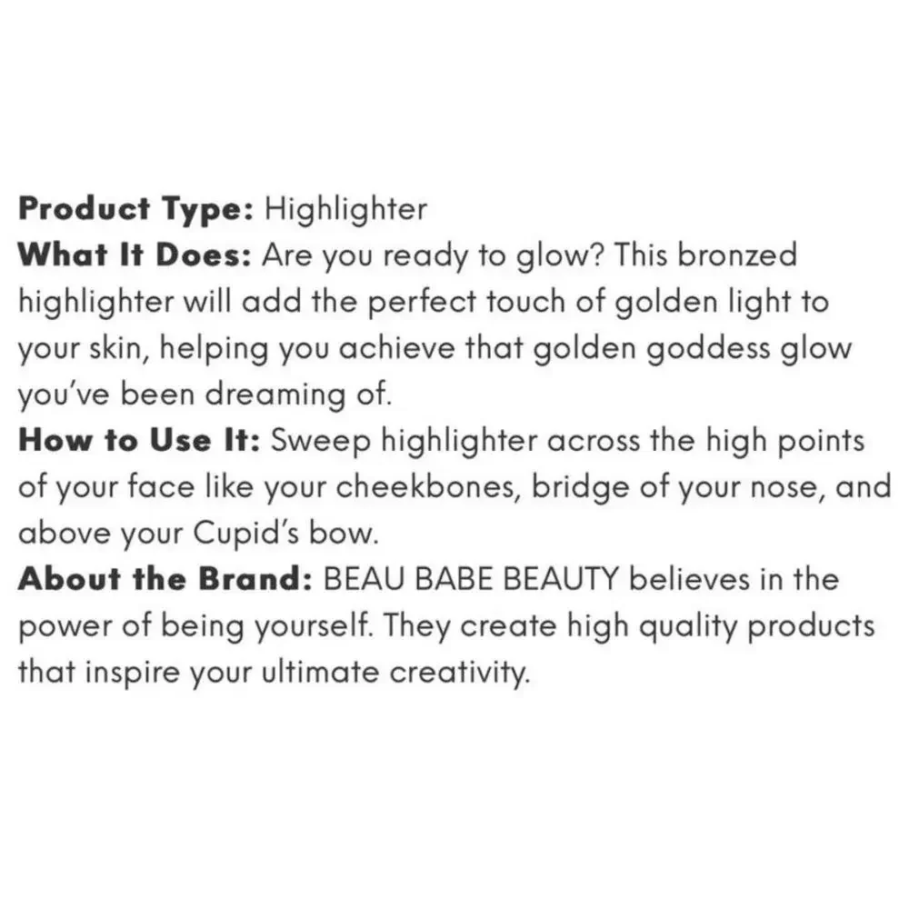 NIB Beau Babe Beauty Highlighter in Deep Bronze Deluxe Mini 3g